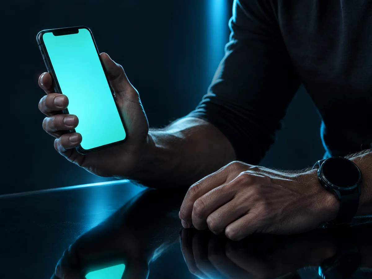 A hand holding a phone for a check-in